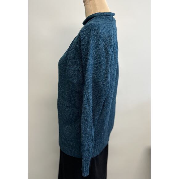 Vintage Roll Neck Chunky Knit Sweater Women's Oversized Teal Cape Cod 90s Y2K - Picture 3 of 8